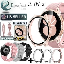 For Samsung Galaxy Watch 7 6 40/44mm Case Cover Silicone Sport Wrist Band Strap