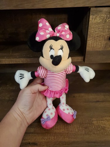 Minnie Mouse in Pink Stripe Dress with Polka Dot Bow 9" Plush Just Play - Picture 2 of 9