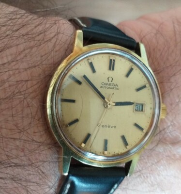 【HAHD】 vintage OMEGA geneve オメガ　時計 オメガ/ジュネーヴ/クロスラインゴールドダイヤル/18KYG/手巻き