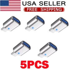 5Pc Silver Type C Male To USB 3.0 Female Data OTG Converters Adapters With Light