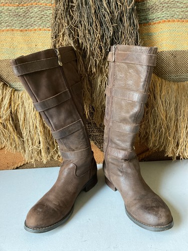 Two Lips Lace Up Faux Leather Tall Corset Brown Riding Boots Size 7.5 M - Picture 4 of 9