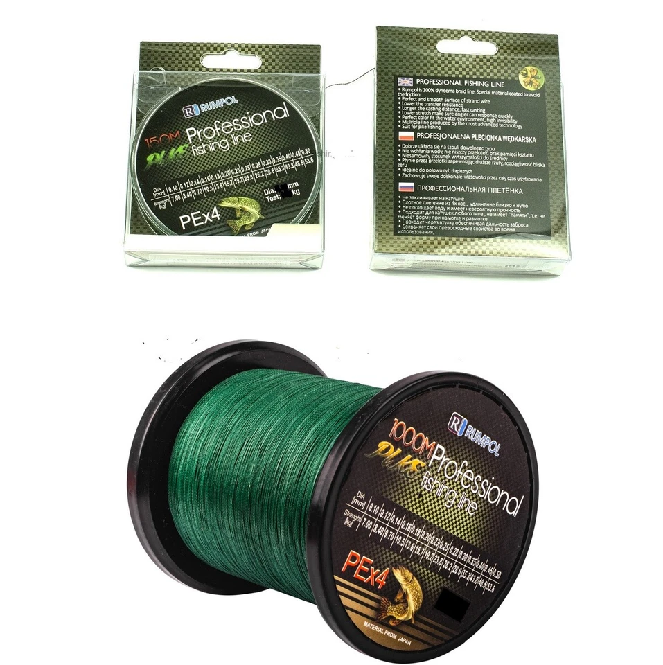 RUMPOL 300m/1000m 4 fach rund geflochtene Angelschnur Angel Hecht Barsch Zander X4