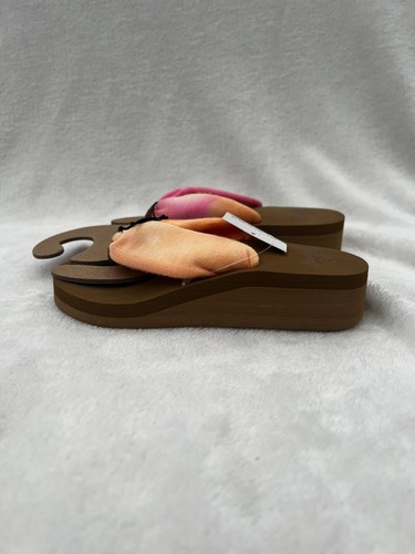 π Rainforest Cafe Girls Wedge Flip Flops Soft Fabric Pink Orange UK 10 Kids New - Picture 2 of 6