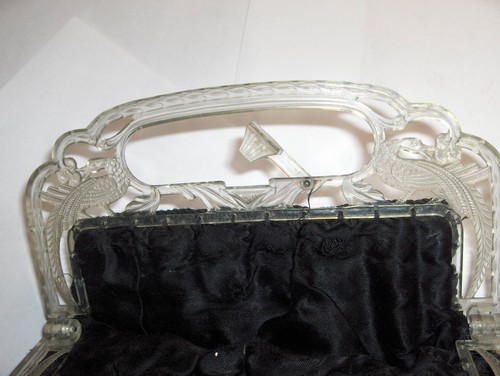 Bolso de Noche de Colección Años 50 Negro Hinchado Tela Bolso con Embrague Mango Acrílico Pavo Real - Imagen 8 de 8