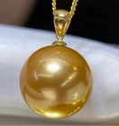 Elegant AAAA 12-13mm Natural gold SOUTH SEA round Pearl Pendant 18k Yellow gold