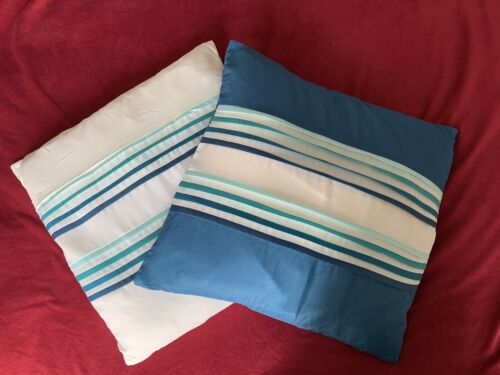 Bedroom Cushion Covers Set Of 2 Teal Stripe