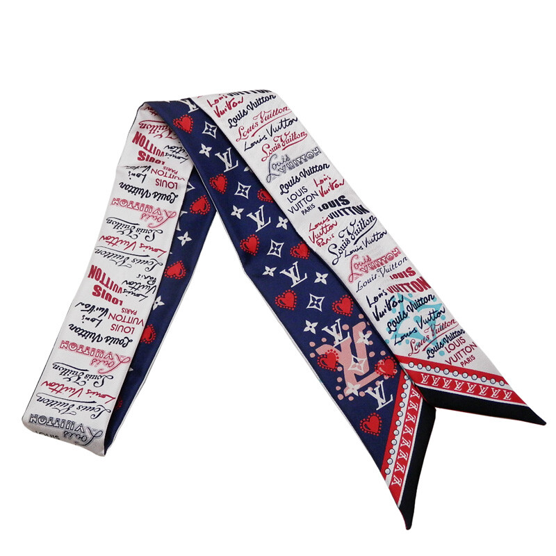 LOUIS VUITTON Scarf Silk Bandeau BB LV Heart Monogram Navy Light 