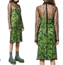 NWT Stine Goya Ibi Floral Mesh Overlay Midi Dress Size XS Green Black #2G456