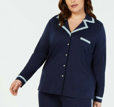 Alfani Pima Cotton Plus Size Long Sleeve Pajama Top Ink Size 3X