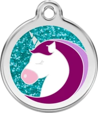 Unicorn Dog Cat Pet ID Tag Personalized Red Dingo - Lifetime Guarantee - Glitter