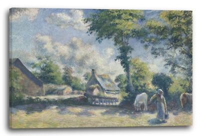 Kunstdruck Camille Pissarro - PAYSAGE À MELLERAY, FEMME DONNANT À BOIRE À DES C