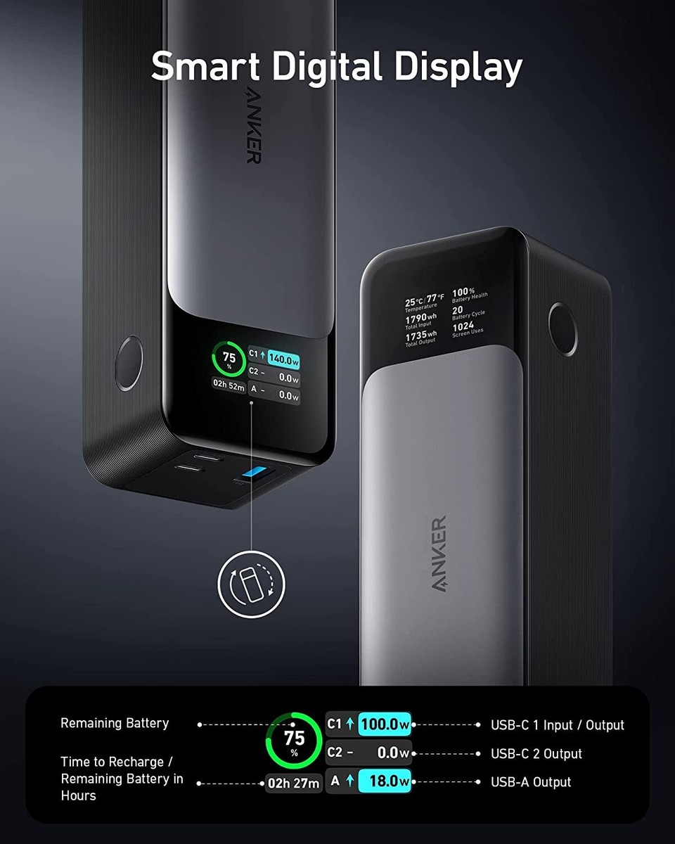 Anker 737 Power Bank 24000mAh 3-Port 140W Output Portable Smart