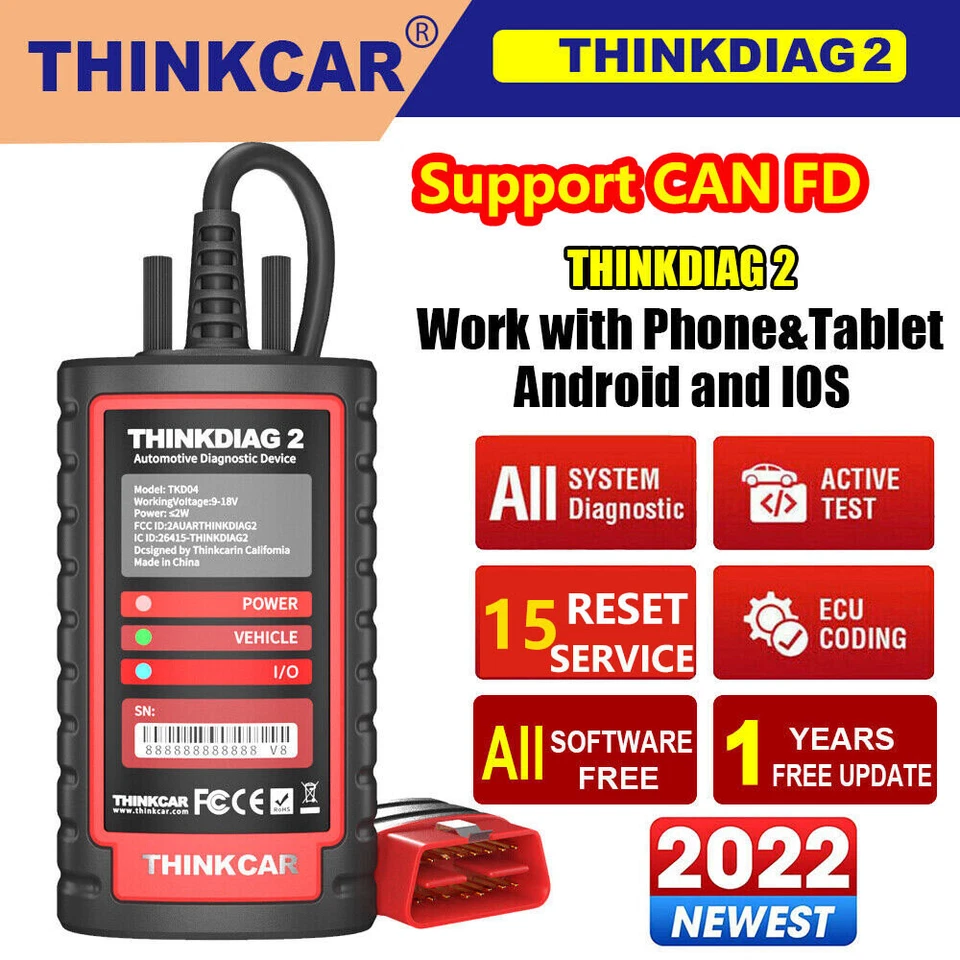Dispositivo de diagnóstico THINKCAR ThinkDiag 2 Bluetooth OBD2 escáner de diagnóstico CAN-FD For GM