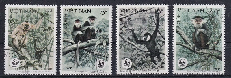 WWF Vietnam 1987 MiNr. 1827 - 1830 Affen monkey mono kompletter Satz gestempelt - Bild 1 von 1