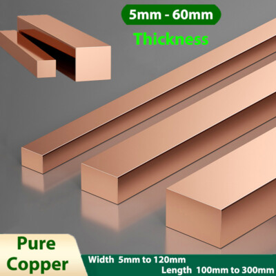 Pure Copper Flat Bar Strip Solid Metal Section Rod Row 5mm to 60mm Thickness