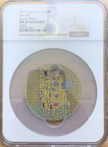 NGC MS70 Cameroon 2019 Gustav Klimt The Kiss Puzzle Art 3oz Silver Coin