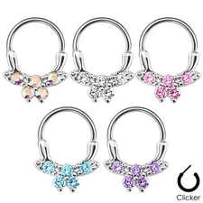 1pc Gemmed Butterfly Septum Clicker 316L Surgical Steel 16g Nose Ring
