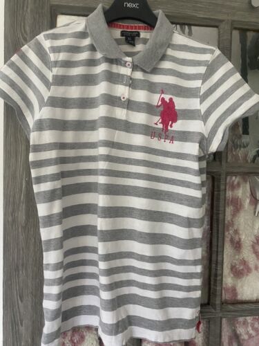 Grey And White Stripe Ralph Lauren Ladies Polo Top  - Picture 1 of 6
