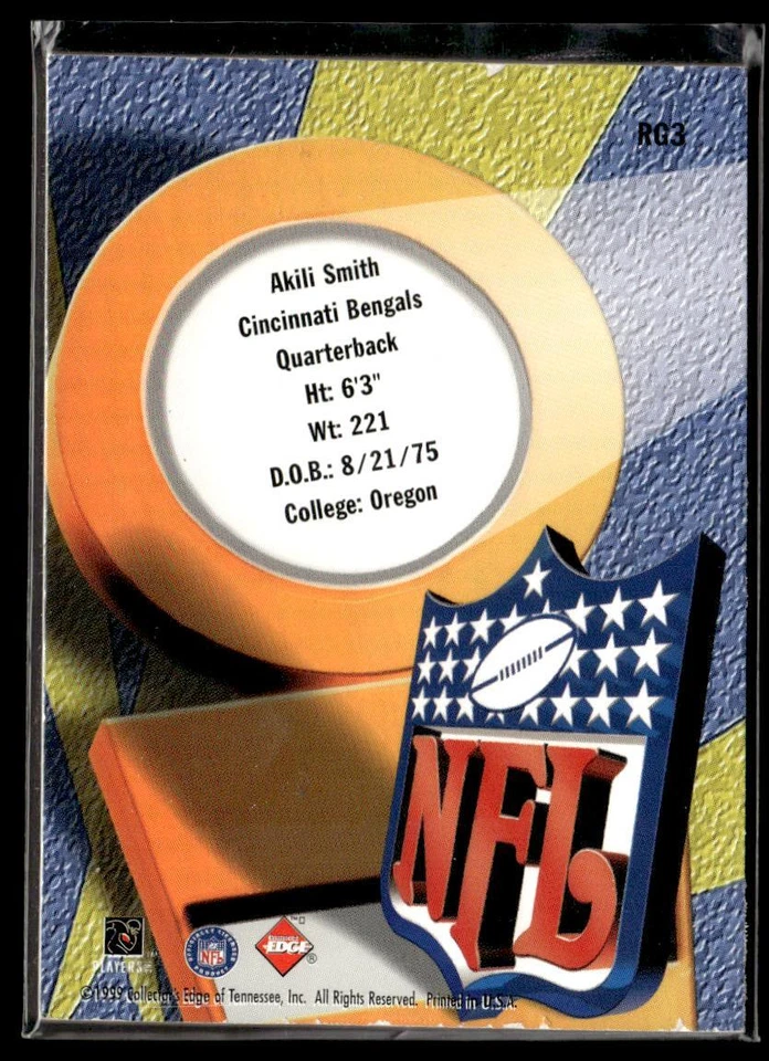 1999 Collector's Edge First Place Akili Smith Rookie Game Gear HoloGold HSC - Image 2 of 2