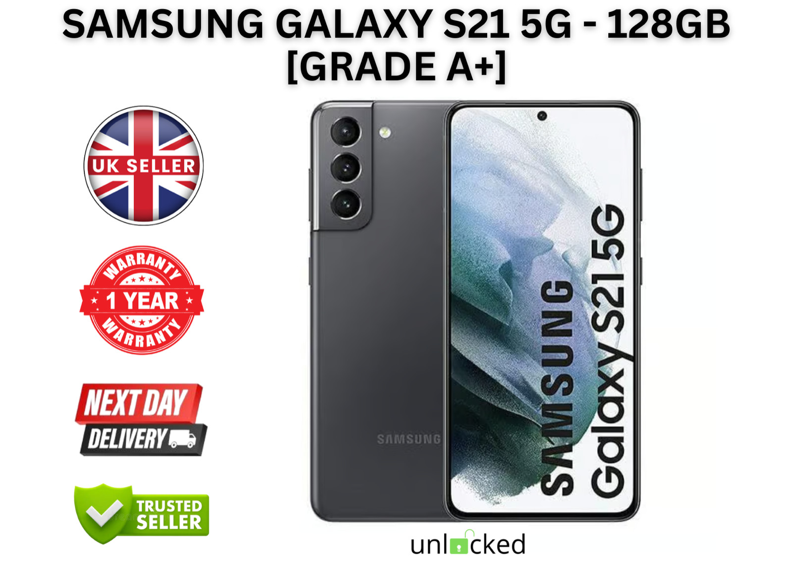 Samsung Galaxy S21 5G – 256GB – Phantom Grey – entsperrtes Smartphone *Pristine A+*