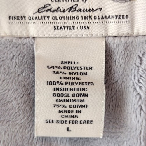 Eddie Bauer Premium Goose Down Jacket Light Gray Quilted Fleece Lined Womens Lrg - Picture 4 of 14