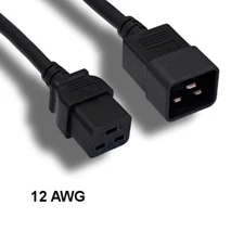 2ft Black AC Power Cable Cord IEC60320 C19 to C20 12AWG 20A/250V SJT Server PDU