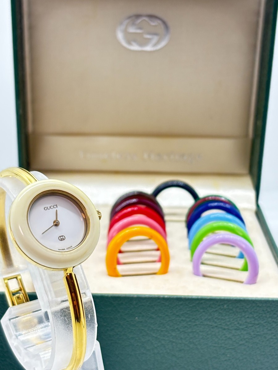 GUCCI 時計 Exc+5 w/Box] Gucci Change Bezel 12 Colors White/Gold Women's Watch