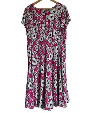 Talbots Size 16 Fuchsia Pink Floral Teardrop Short Sleeve A-Line Midi
