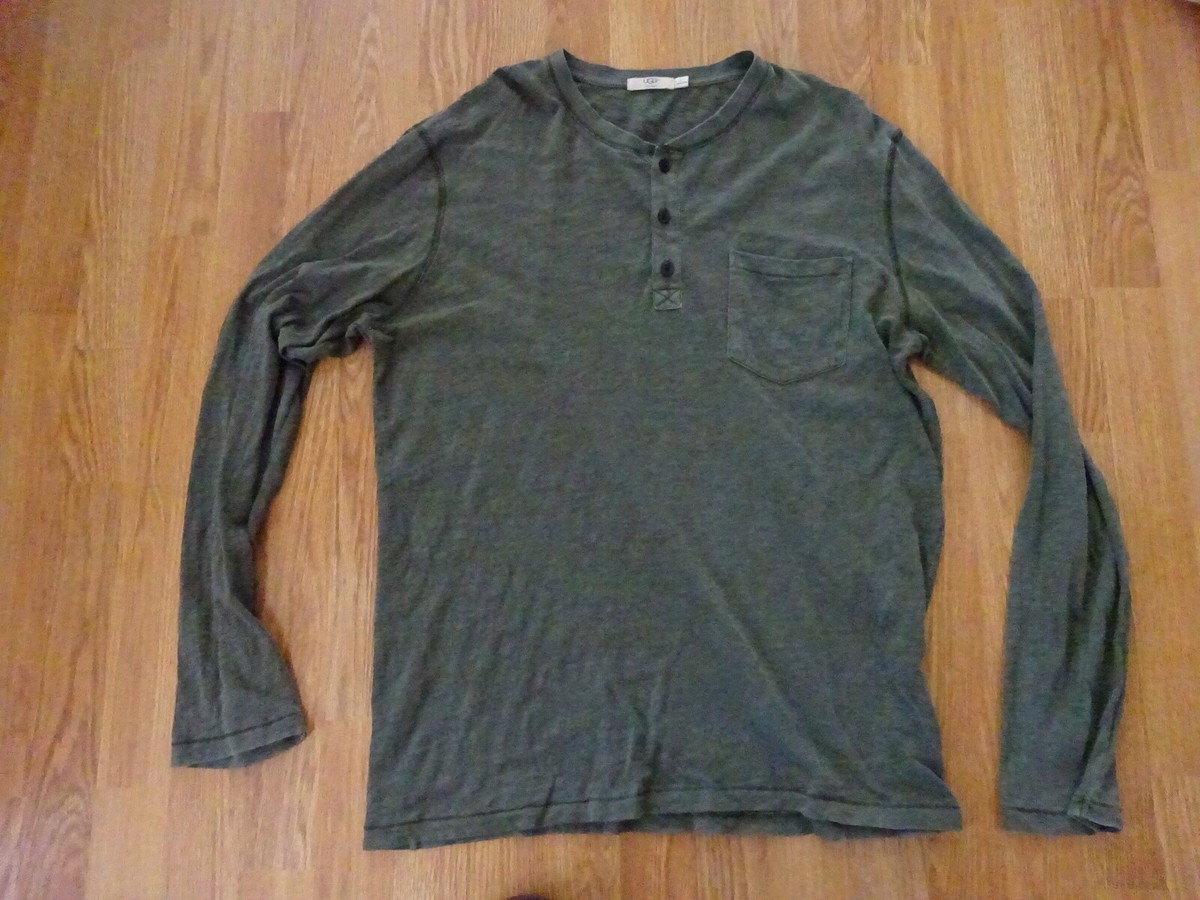 Men's UGG For Men Long Sleeve Half Button Tee Shirt Olive Green