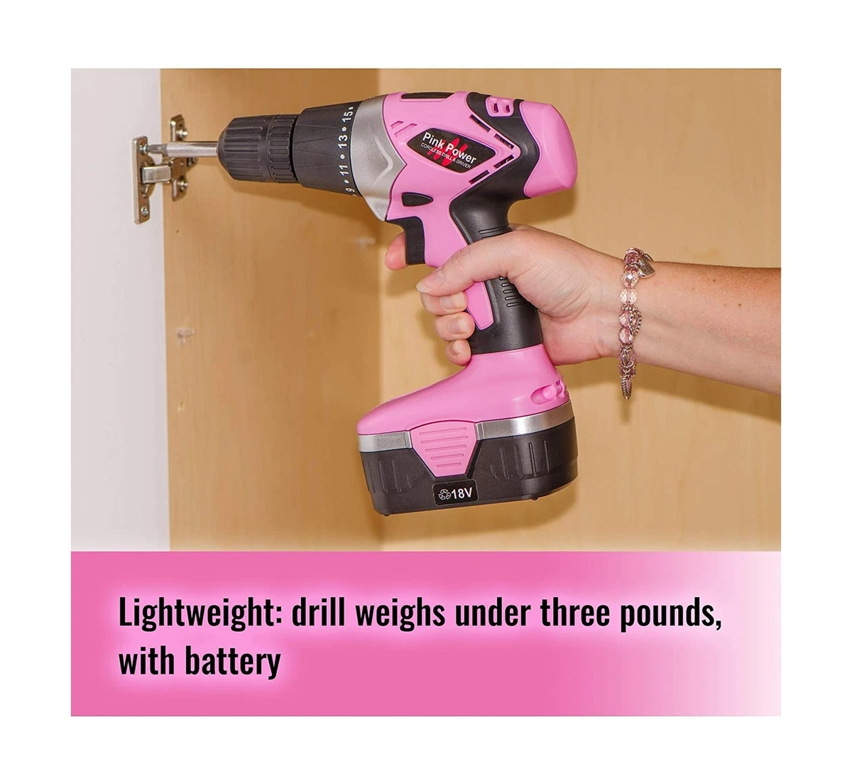 Pink Power Drill Set for Women 18V Pink Cordless Drill Driver Tool
