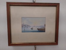 Dipinto Acquarello Di Gaetano Esposito Raffigurante Marina