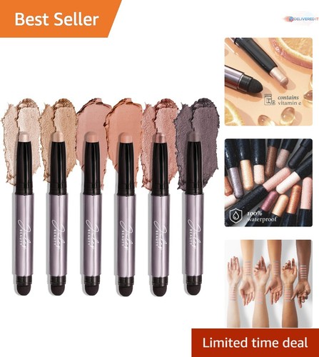 Waterproof Eyeshadow Sticks 6 Piece Set Crème-to-Powder Long-Lasting Makeup