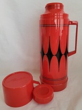 Vintage Aladdin Insulated Thermos Red Black Diamonds 1 Quart Made in USA