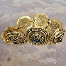 Vintage LAZULI Brand Brass Tone Egyptian Revival BRACELET Multi-Color Stones
