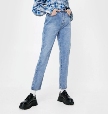 BNWT Nasty Gal Straight Talking High Waisted Mid Blue Relaxed Denim JEANS UK 12