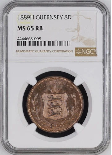 GUERNSEY 8 Doubles 1889-H, NGC MS 65 RB Gem UNC / BU, Toned Luster, Rare.  S3