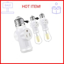 E26 Light Socket to Plug Adapter - 2 Pack 2/3 Prong Light Socket Outlet - Light