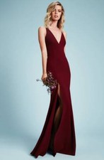 DRESS the POPULATION Bridal Burgundy Iris High Slit Crepe Maxi Gown XL  10/12