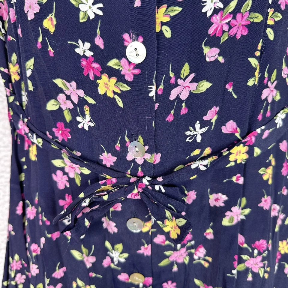 De Colección Años 90 DressBarn Camisa Vestido Midi Para Mujer 14P Negro Floral Botón Delantero Abuela Foto 4 de 4