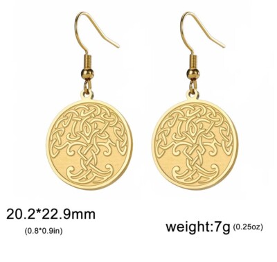Gold Celtic Tree of Life Earrings in Stainless Steel