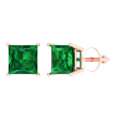 3 ct Princess Cut Solitaire Studs Gemstone Solid Rose Gold Earrings Screw back