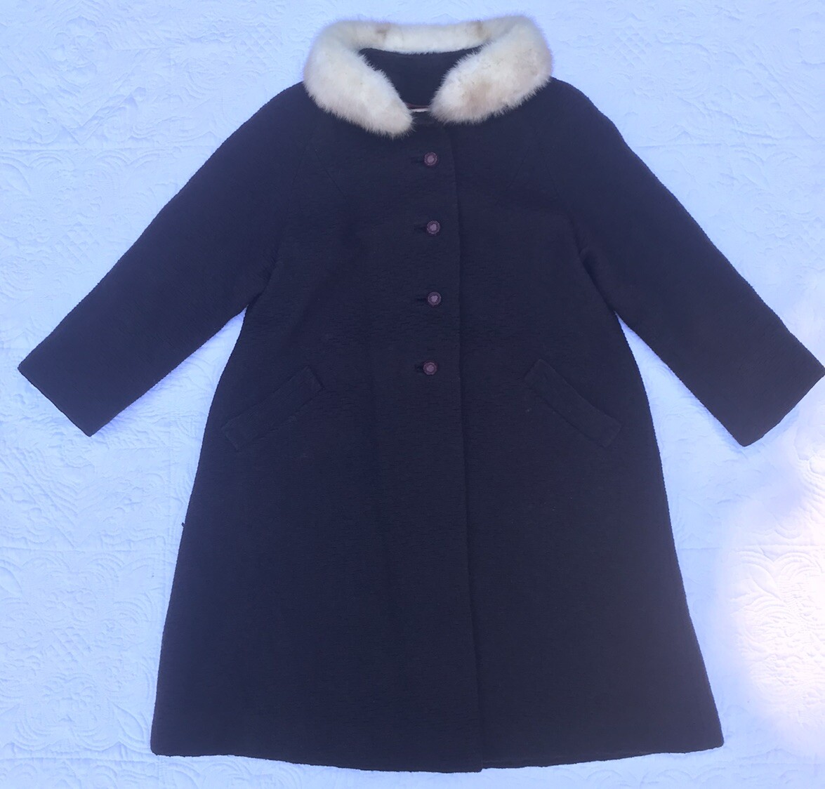 1950s John Wanamaker Brown Wool White Fox Fur Coat Swing Coat | eBay