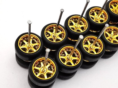 10 SET Samed Wheels 6 SPOKE 10mm GOLD rim plain black tire #6 | eBay