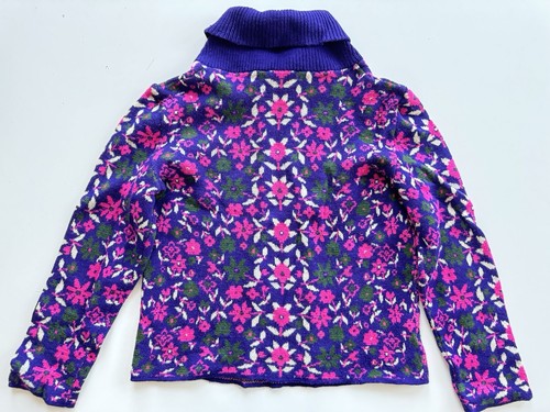 Vintage 60s 70s Catalina Jacquard Purple Floral Flowers Sweater *Flaws - Picture 5 of 12