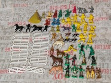 Vintage COWBOY INDIANS FIGURES TOY HARD PLASTIC Lot 2 Inch Figures Marx 
