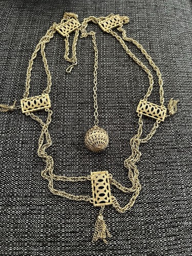 VTG Tassel Filigree Ball Goldtone Chain Belt - Picture 2 of 10