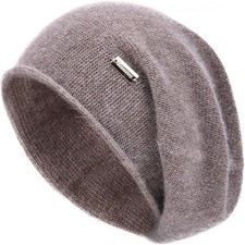 Cashmere Slouchy Knit Beanie Hat for Women Winter Soft Warm One Size Brown