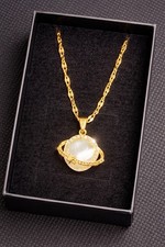 18k Gold plated stainless steel Chain Necklace Round Charm Pendant waterproof