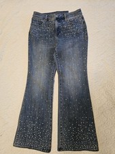 CHICO'S SO SLIMMING GIRL FRIEND STONE EMBELLISHED JEANS SIZE CHICO'S 1R 8R 