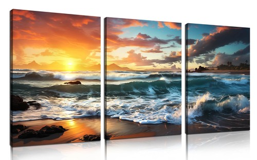 Canvas Wall Art for Living Room Sunny Coastal Beach Pictures Painting Print A...
